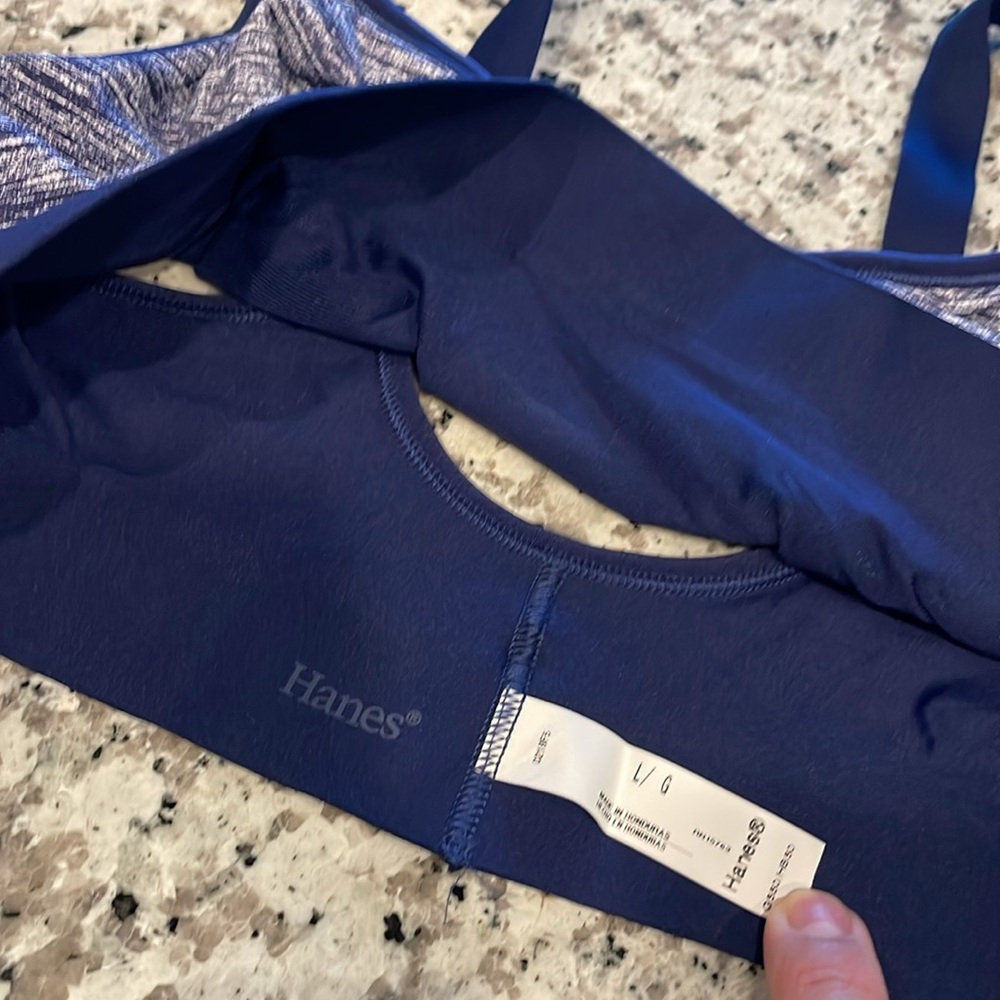 Hanes Navy Sports Bra, reversible bralette, no clasp no cups, NWT, sz Large - Picture 2 of 7